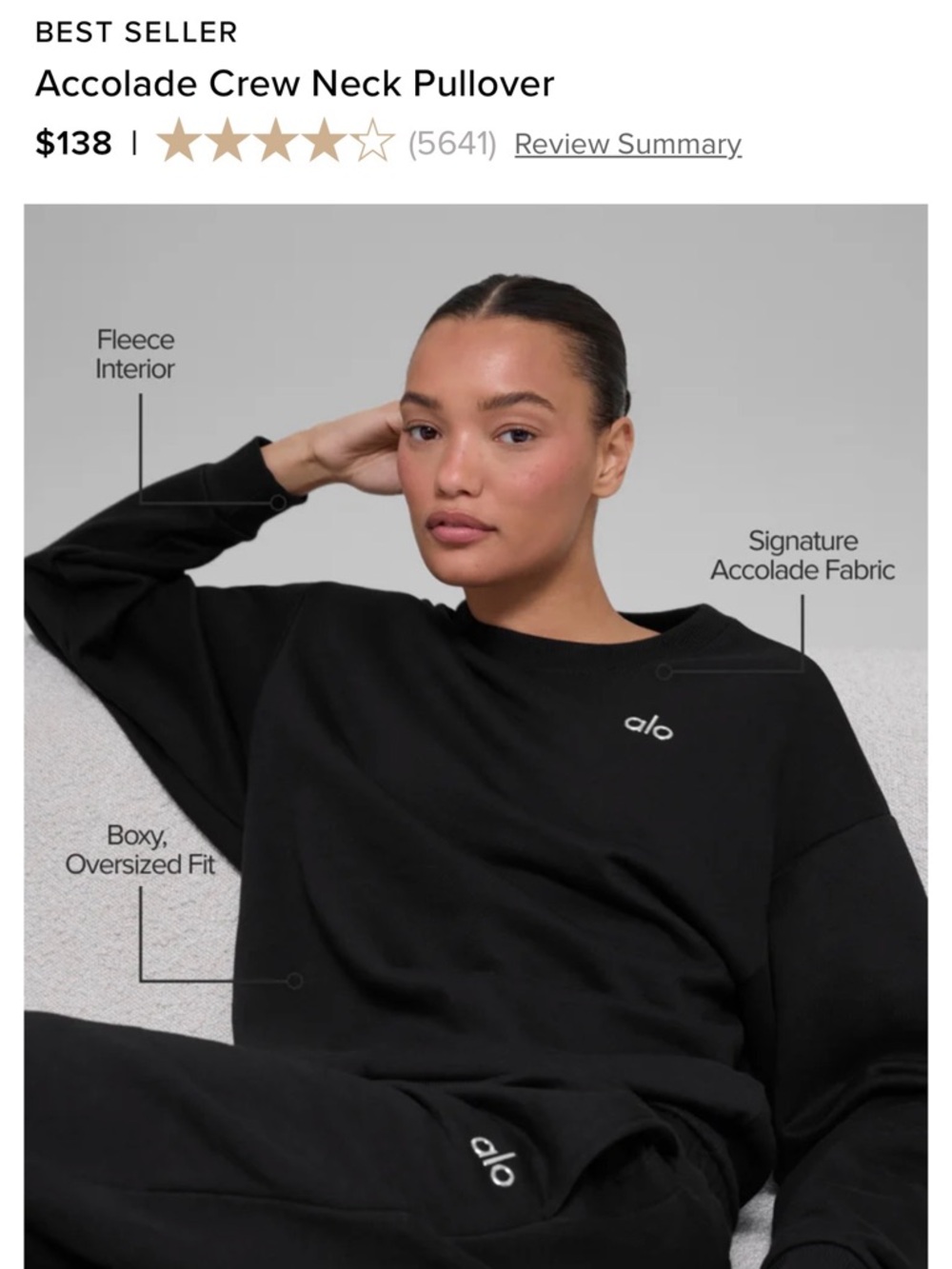 ALO Yoga Accolade Crew Neck Pullover - Black